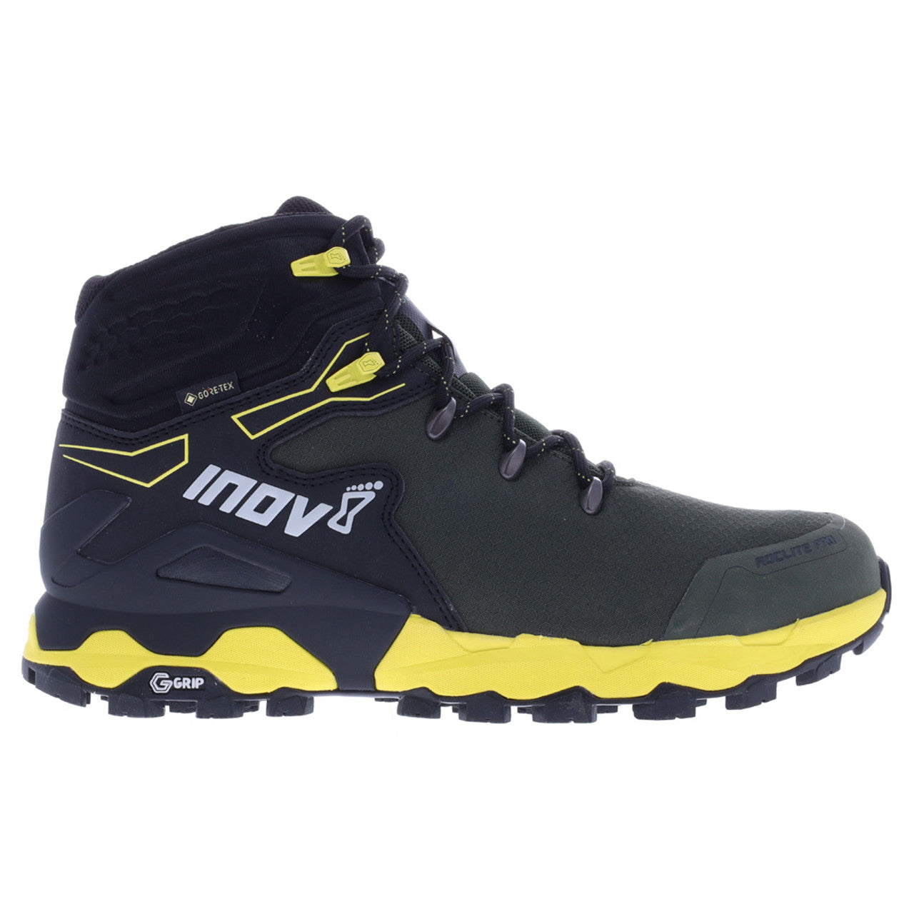Men's Inov8 Roclite Pro G 400 GTX V2, Olive/Black/Yellow, 13 D Medium